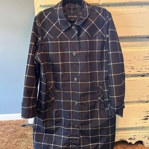 Lands' End Blue and White Trench Coat Timeless Windowpane Design. Size Large.